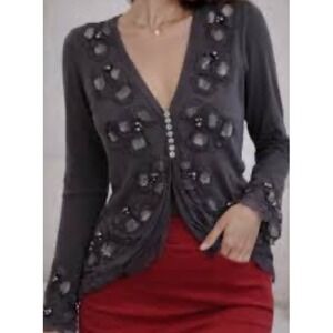 VTG Y2K Nougat London Silk Blend Cardigan Sweater Sz 2 Fairy Whimsigoth Festival